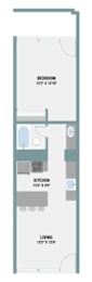 1 Bedroom Floor Plan at The Palms on Main, Columbia, 29201