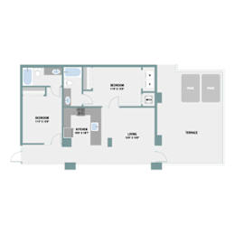 2 Bedroom Floor Plan at The Palms on Main, South Carolina, 29201
