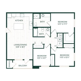 3 Bedroom 2 Bathroom Clover Floor Plan at Sonder Fields Apartments, Happy Valley, OR