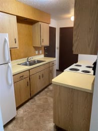 a kitchen with a stove and a sink