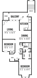 a floor plan of a home with two bedrooms and two bathrooms at Madison Glen Mills, Glen Mills, PA