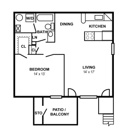 a floor plan of a one bedroom apartment