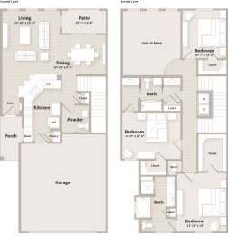 C3 floorplan which is a 3 bedroom, 2 1/2 bath townhome at The Parkway on Westlake, Humble, Texas