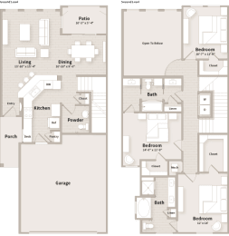 C4 floorplan which is a 3 bedroom, 2 1/2 bath townhome