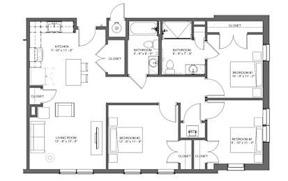 A black and white image of a house floor plan.