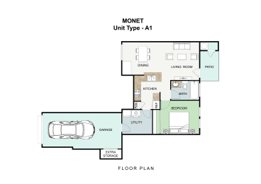 1 bedroom 1 bathroom Floor plan at Landing at Round Rock, Round Rock, TX
