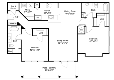 2 bed 2 bath B2 Floor Plan at The Veranda, Lawrenceville, 30044
