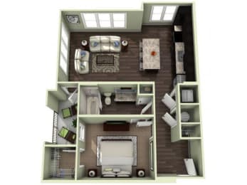 726 Square-Feet 1 bedroom 1 bathroom FEARRINGTON Floor Plan at LaVie Southpark, North Carolina, 28209