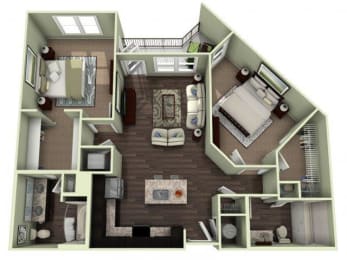 1069 Square-Feet 2 bedroom 2 bathroom GROVEPARK Floor Plan at LaVie Southpark, North Carolina, 28209