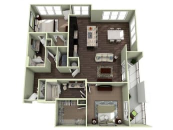 1298 Square-Feet 2 bedroom 2 bathroom LONGLEAF Floor Plan at LaVie Southpark, Charlotte, NC