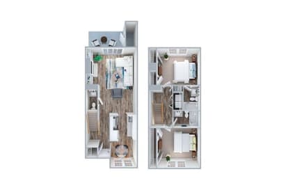 1162 Square-Foot B3A Floor Plan at Indigo Apartments, Morrisville