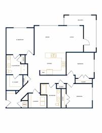 C1 Three Bedroom Two Floorplan at Folksong Apartments, Flowery Branch, 30542