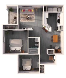 923 Square-Feet The Cape Hatteras Floor Plan at Summermill at Falls River Apartments