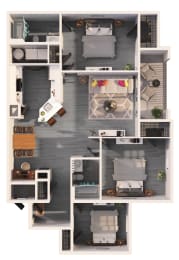 1266 Square-Feet The Outer Banks Floor Plan at Summermill at Falls River Apartments