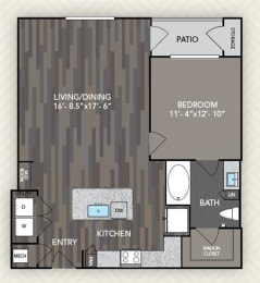 827 Square-Feet 1 bed 1 bath A4 Floor Plan at The Alden at Cedar Park, Texas