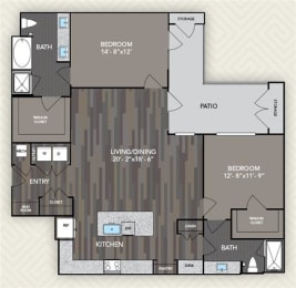 Starting from 1340 Square-Feet 2 bed 2 bath B1 B3 Floor Plan at The Alden at Cedar Park, Cedar Park, 78613