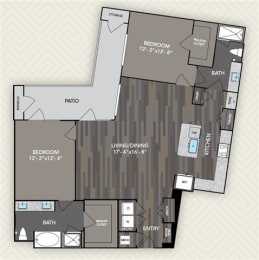 1341 Square-Feet 2 bed 2 bath B1 B4 Floor Plan at The Alden at Cedar Park, Cedar Park, Texas
