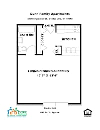 A floor plan for the Dunn Family Apartments.
