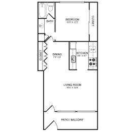 1 Bed 1 Bath Floor Plan at Sunset Square, West Covina