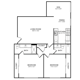 2 Bed 2 Bath (B) Floor Plan at Sunset Square, California, 91790