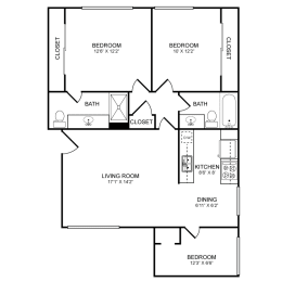 3 Bed 2 Bath Floor Plan at Sunset Square, West Covina, CA 91790