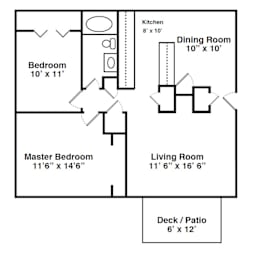 Floor Plan for 2 Bedroom 1 Bath Small