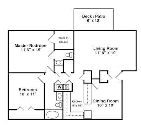 Floor Plan for 2 Bedroom 1 Bath Large