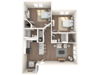 Floor Plan for Two Bedroom Two Bath at 1079 square feet
