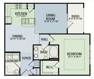 Floor Plan for The Cameron in 2D. A 1 Bedroom 1 Bathroom layout.