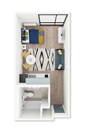 A bathroom with a toilet, sink, and mirror.