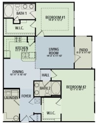 Floor Plan for The Emma in 2D. A 2 Bedroom 2 Bathroom layout.