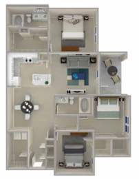 Floor Plan for the Floyd. A 3 Bedroom 2 Bathroom layout.