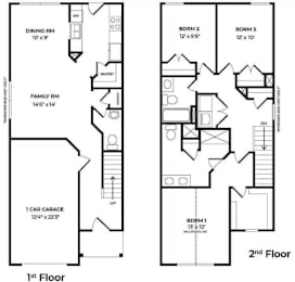 A floor plan of a two-story house with labeled rooms.