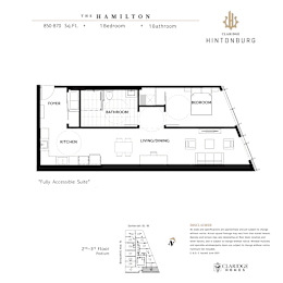 A floor plan for a fully accessible suite at The Hamilton.