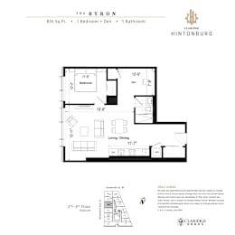 A floor plan for a property by Claridge Homes shows a 1 Bedroom and 1 Bathroom apartment.