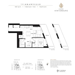 A floor plan for a property at The Granville showing a 580 square foot space with one bedroom and one bathroom.
