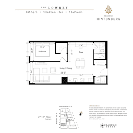 Floor plan for a property at 695 Sq.Ft. with 1 Bedroom and 1 Bathroom.