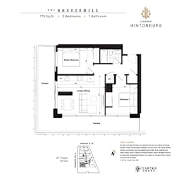 A floor plan for a 4th floor apartment with two bedrooms and one bathroom.