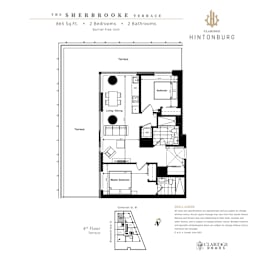 A floor plan for a 2 bedroom, 2 bathroom unit at The Sherbrooke Terrace.