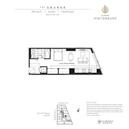 A floor plan for a 495 square foot studio apartment with one bathroom.