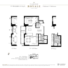 A floor plan for a home by Claridge Royale shows three different layouts.