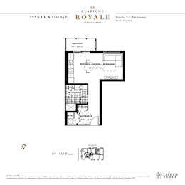 Floor plan for a Claridge Royale studio apartment.