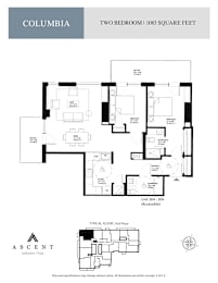 A floor plan for a two bedroom apartment with 1083 square feet.
