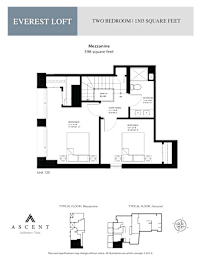 A floor plan for the Everest Loft, a two bedroom, 1303 square foot apartment.