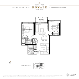 A floor plan for a home with 2 bedrooms and 2 bathrooms.