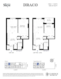 A floor plan for a home with two bedrooms and two bathrooms is shown.