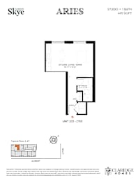 A floor plan for an apartment in the Skye building.