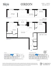 A floor plan for a home with two bedrooms and two bathrooms is shown.