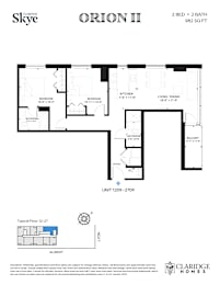A floor plan for a home by Claridge Homes showing two bedrooms and two bathrooms.
