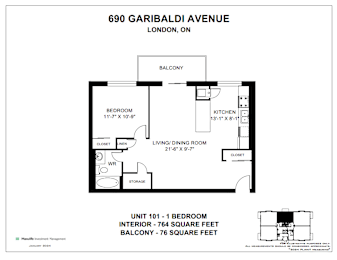 A floor plan for an apartment at 690 Garibaldi Avenue in London, Ontario.
